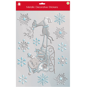 Metallic Blue & Silver Santa on Sleigh Christmas Decorative Stickers
