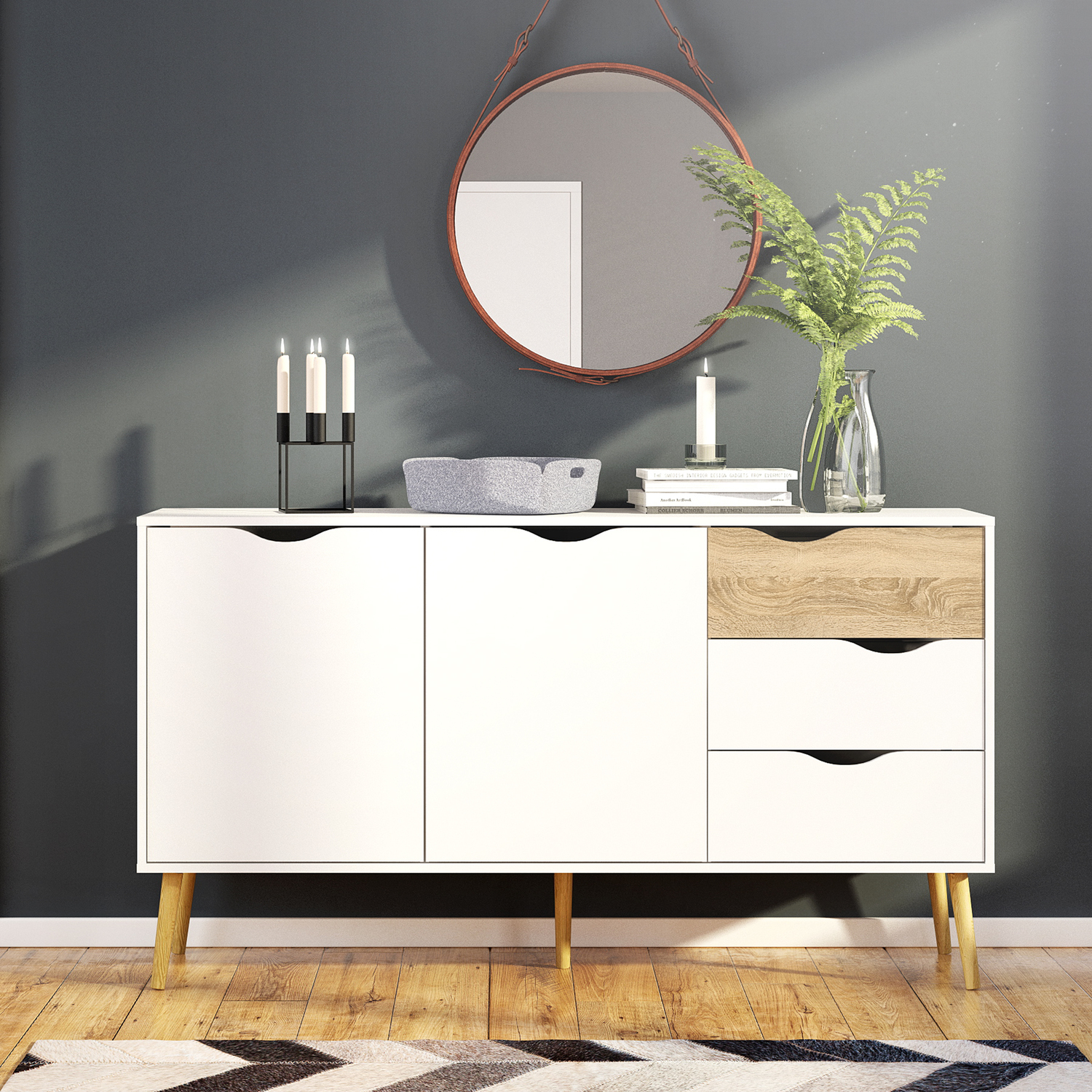 Furniture to Go - Florence Sideboard - 2 Door 3 Drawer - White and Oak - Image 2