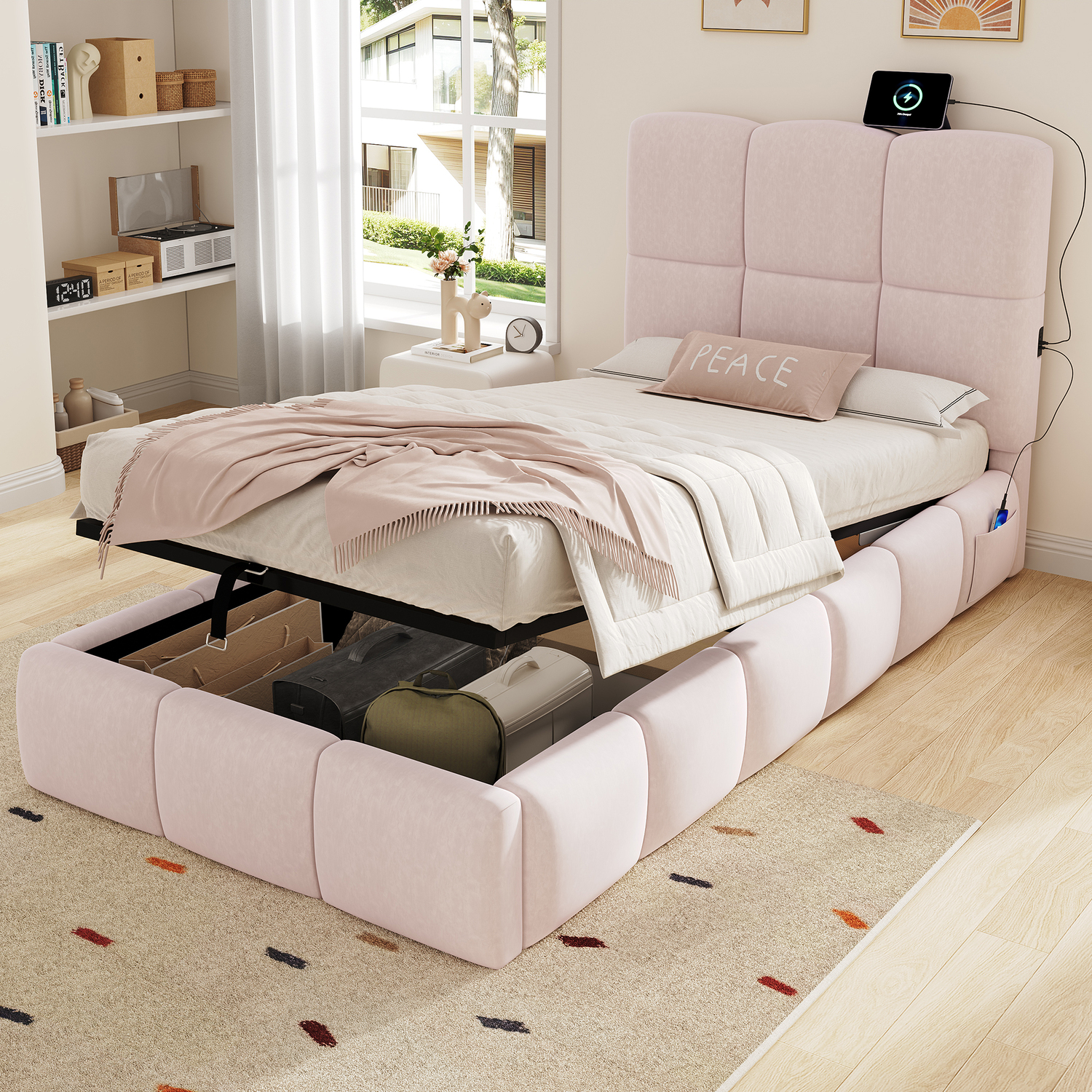 Aka Upholstered Hydraulic Storage Bed - Pink