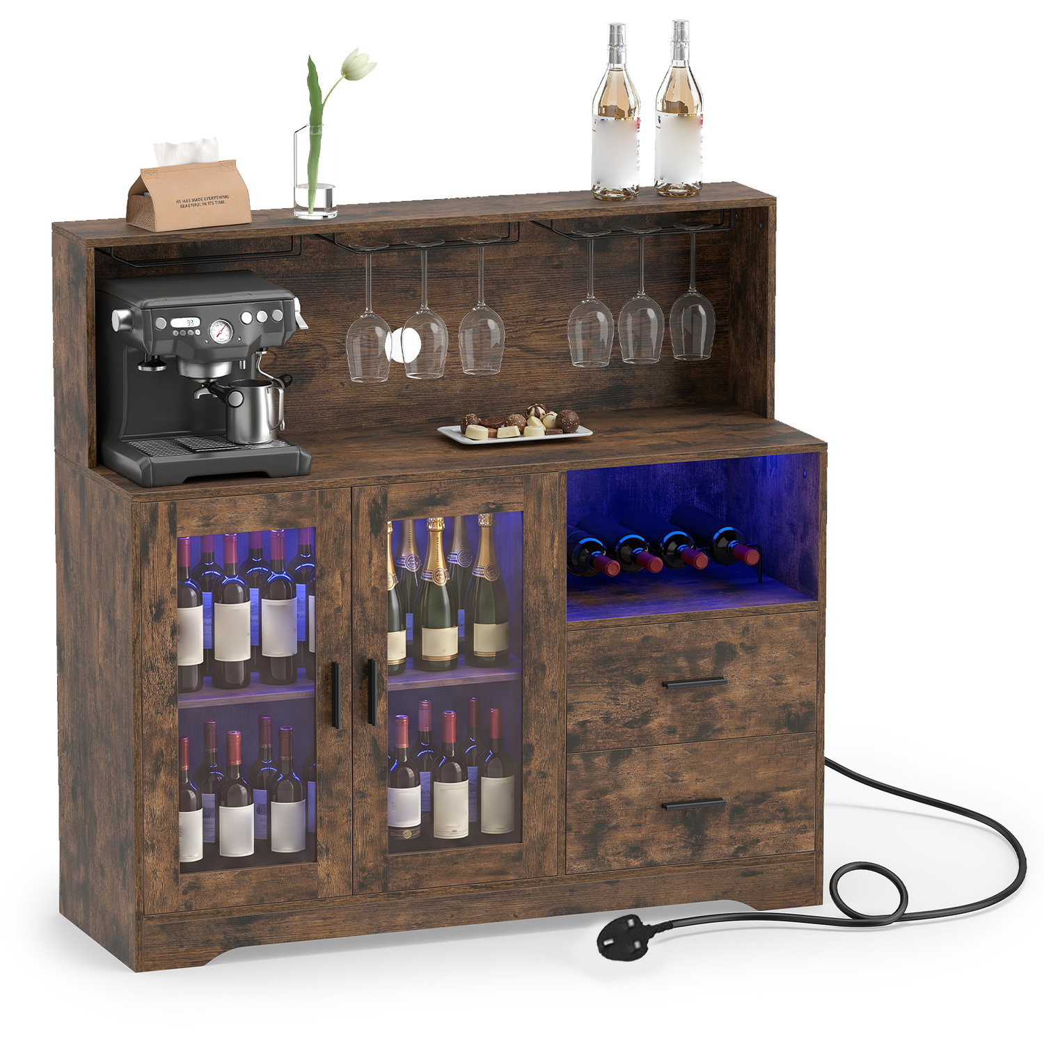Costway Home Office Desk With Bookshelf Storage Cabinet And Shelves - Brown