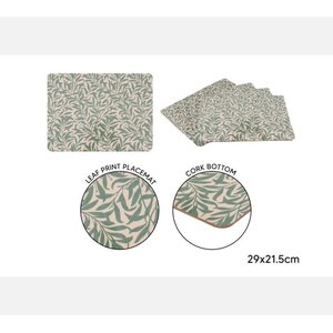 Leaf Placemat Green MDF and Cork Pack of 12