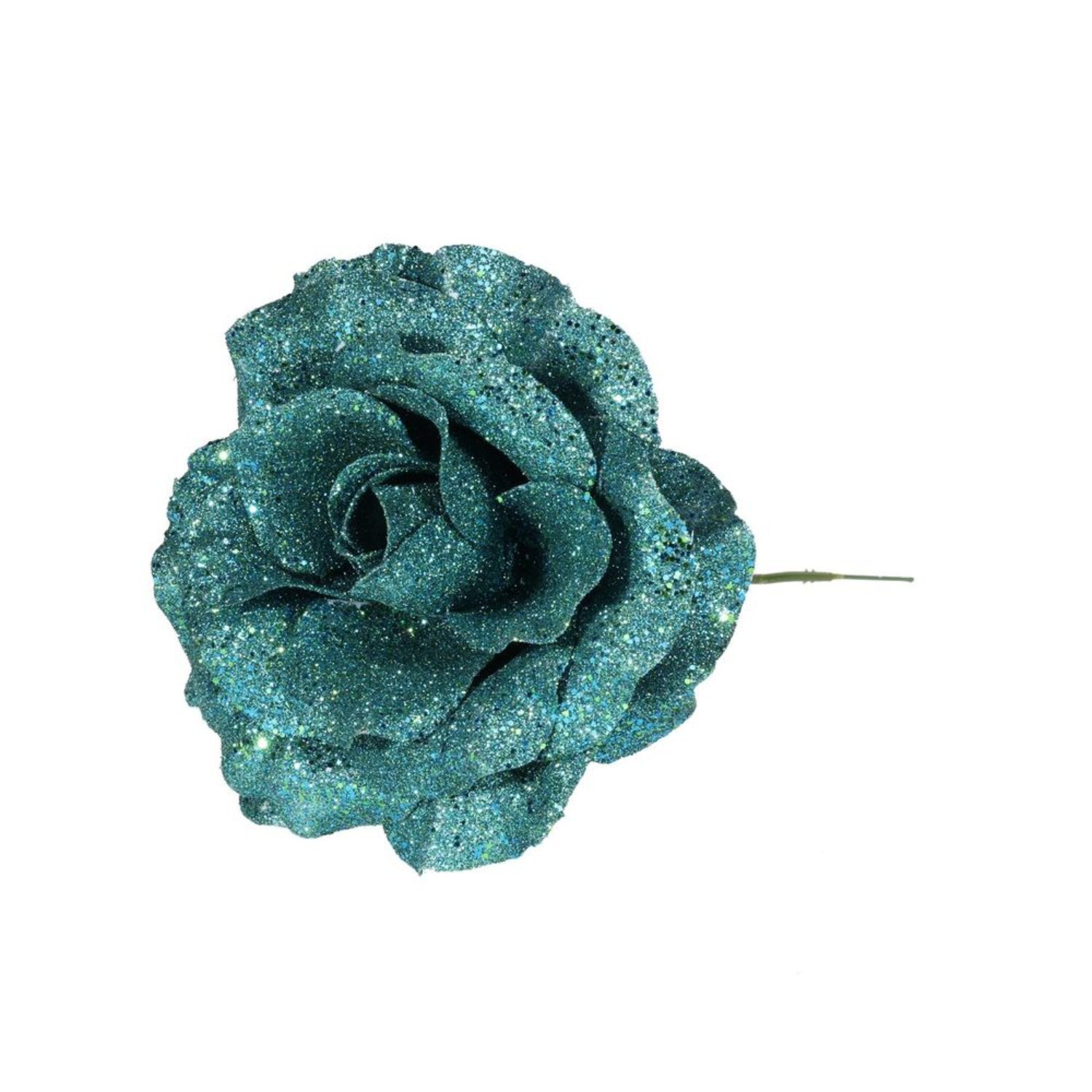  - Peacock Glitter Rose Dia21Cm 3 PackTeal - Image 3