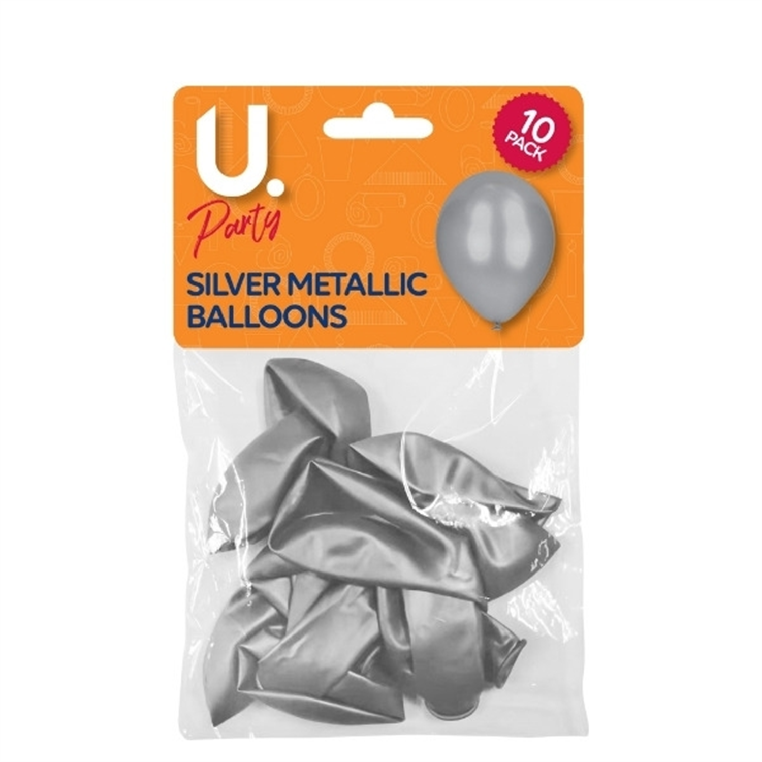 Martello Pack Of 10 Silver Metallic Balloons - Silver
