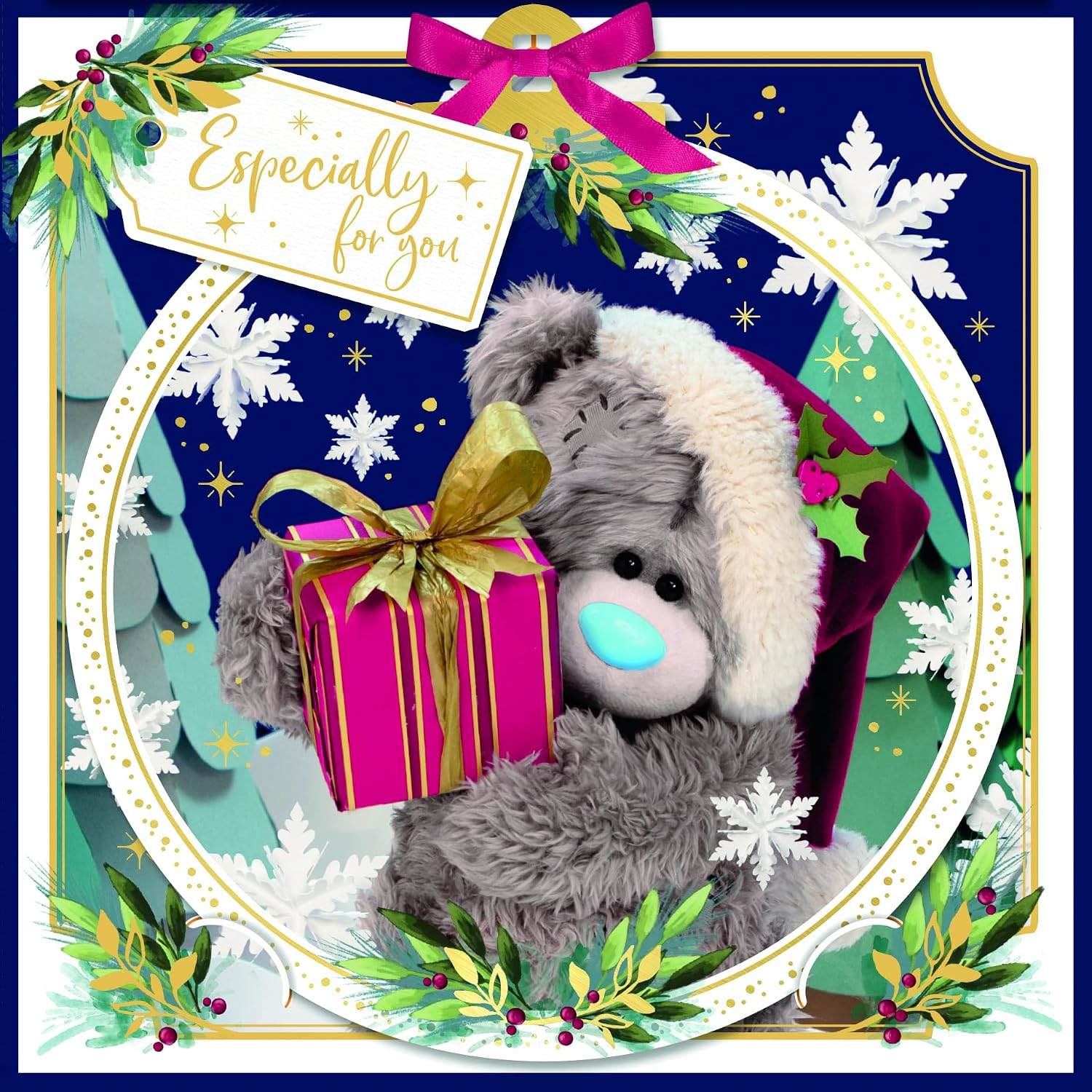 Me To You Bear Holding Gift 3D Christmas Keepsake Card - Red - Image 3