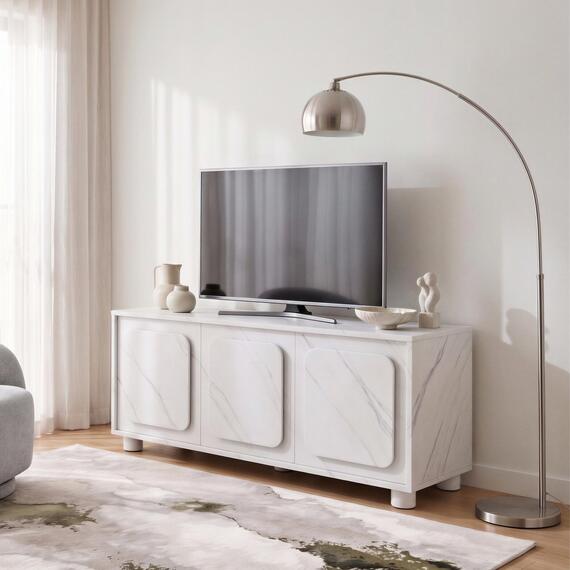 Selene Marble Effect 3 Door Storage TV Stand