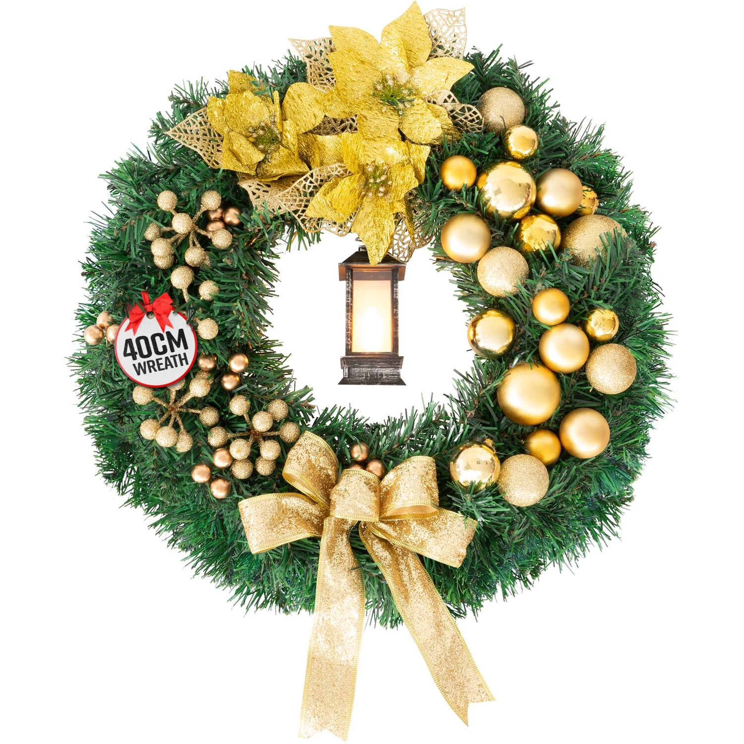 Globrite 40Cm Christmas Wreath With Lantern - Yellow