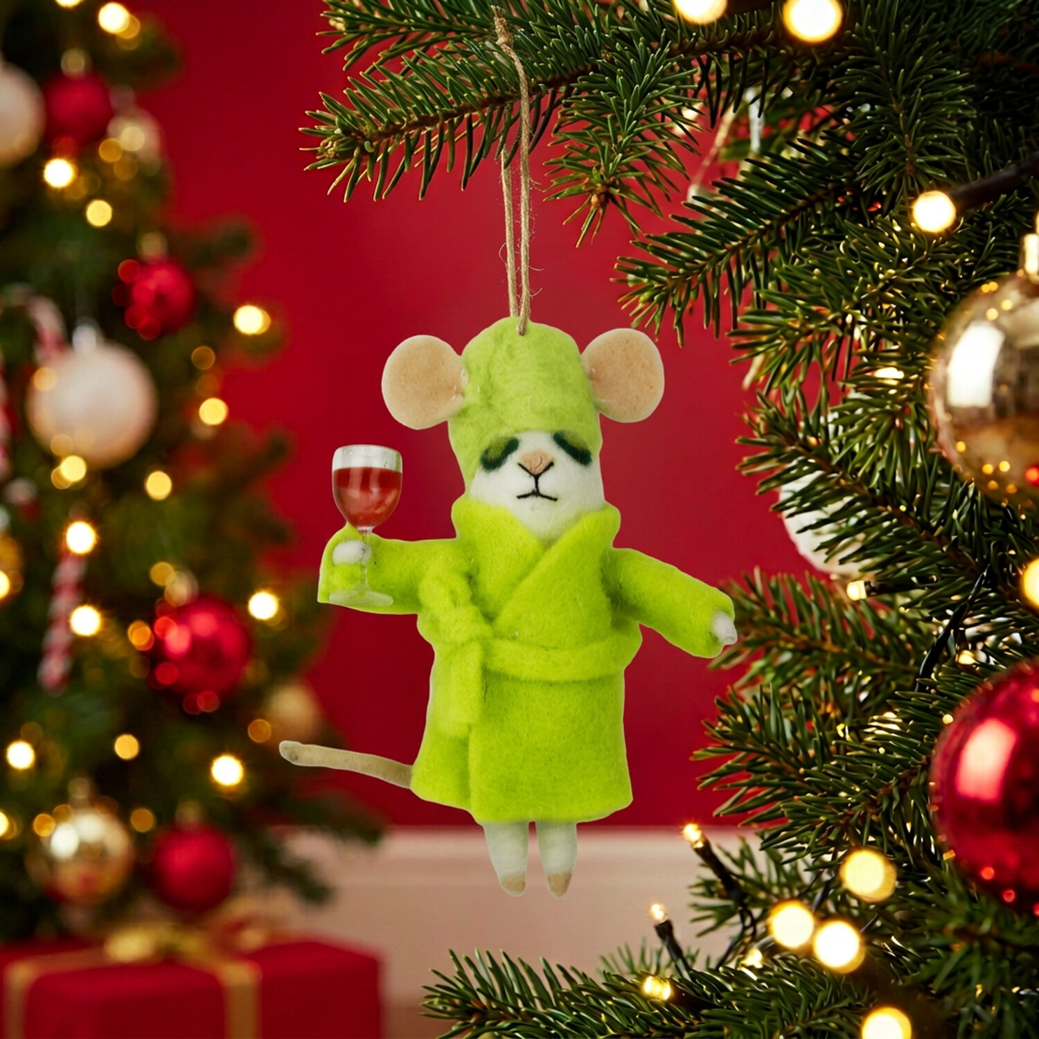 Candy Cane Carnival Wool Spa Mouse Hanging Decoration Green - Image 2