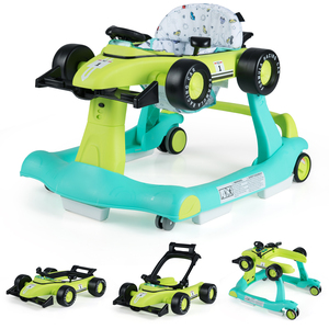 Costway 4-in-1 Baby Walker with Wheels Music Foldable Activity Center-Blue