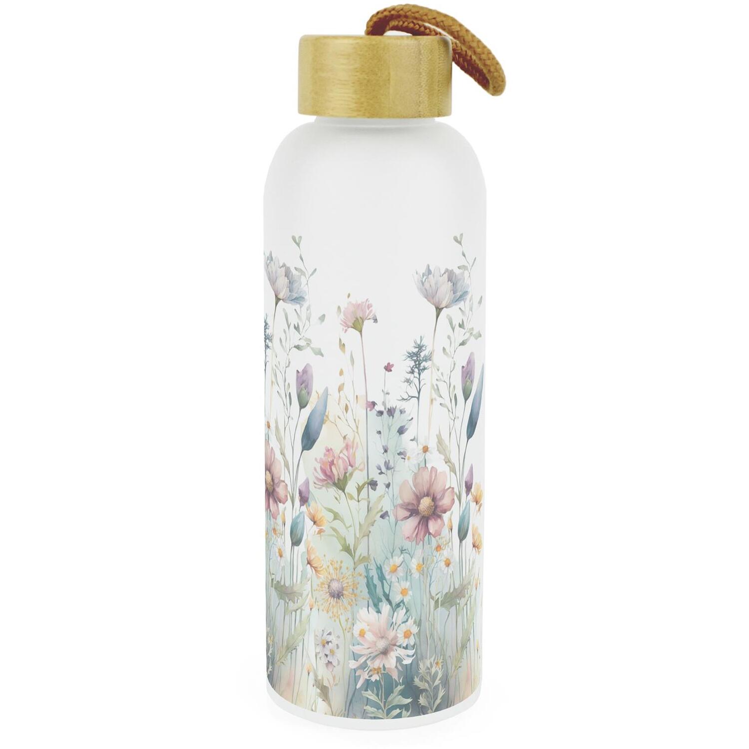 Pastel Flowers Glass Water Bottle - Floral Drinkware Gifts for Her 750ml - Image 2