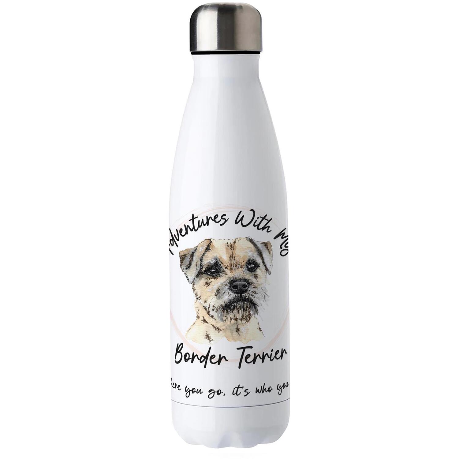 Purely Home Dog Adventures Border Terrier Stainless Steel Water Bottle - White