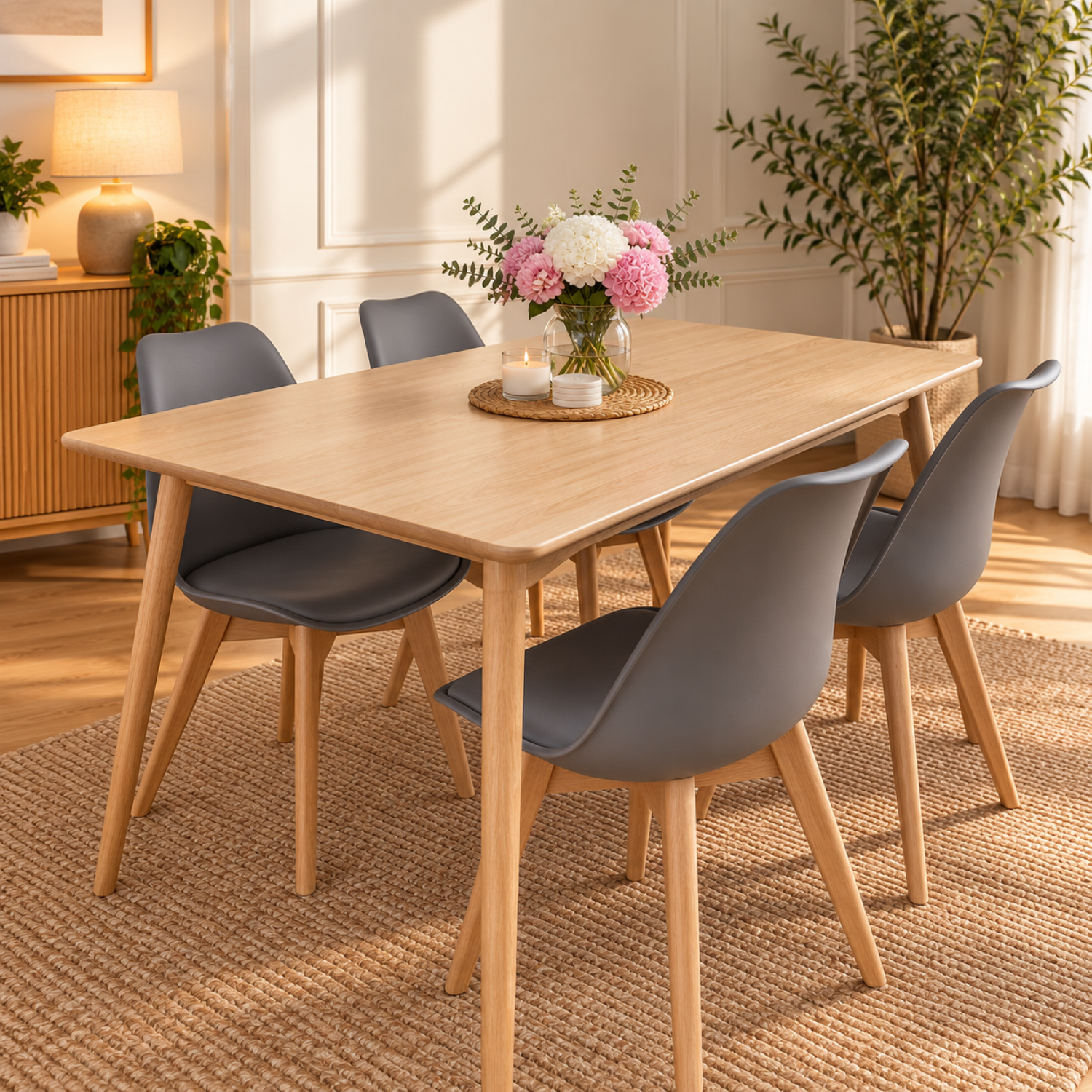 Kosy Koala Unisex Beige Dining Table Set W/ 4 Grey Tulip Chairs Home Kitchen Dining Furnitur In | Size: 120Cm X 70Cm - Image 2