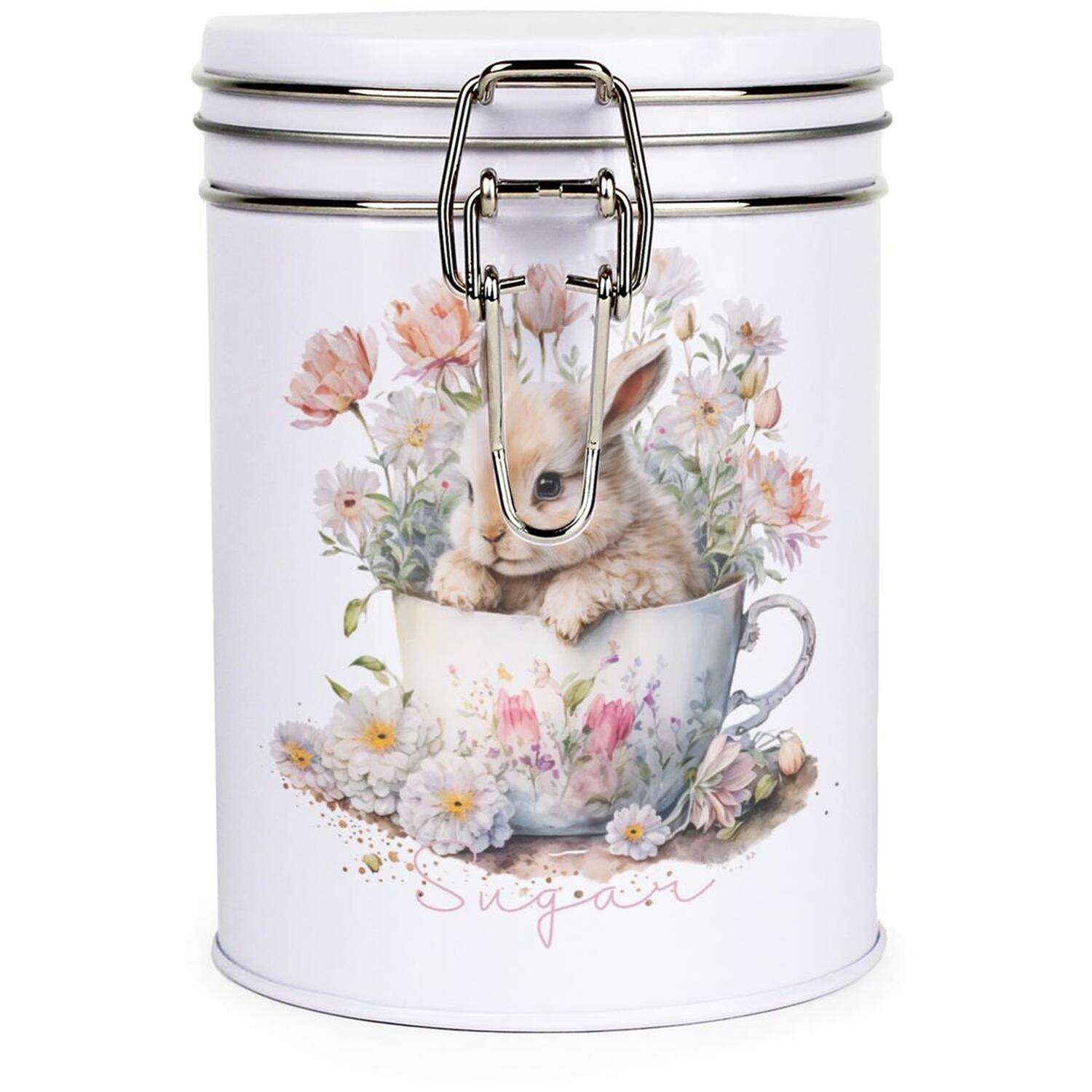 Teacup Bunny Sugar Canister - White Metal Clip Lid Kitchen Storage Gift 700ml - Image 2