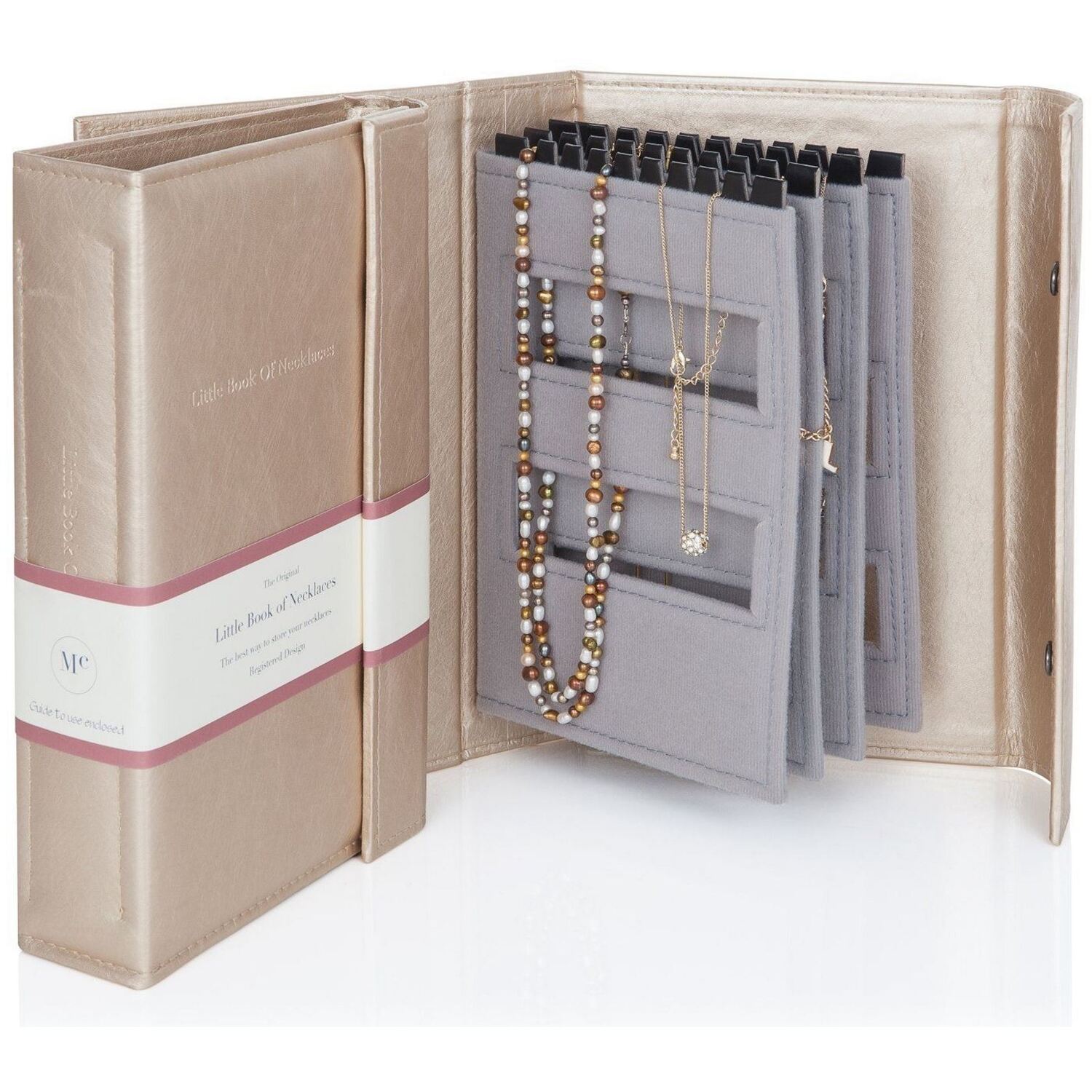 Travel Jewellery Box Gold Little Book Of Large Necklace Storage Organiser Case - Image 3