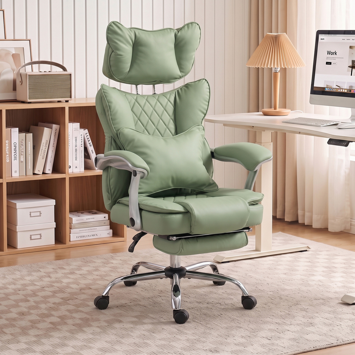 Homcom Big And Tall Office Chair With Lumbar Support, Light Green, Green - Image 4
