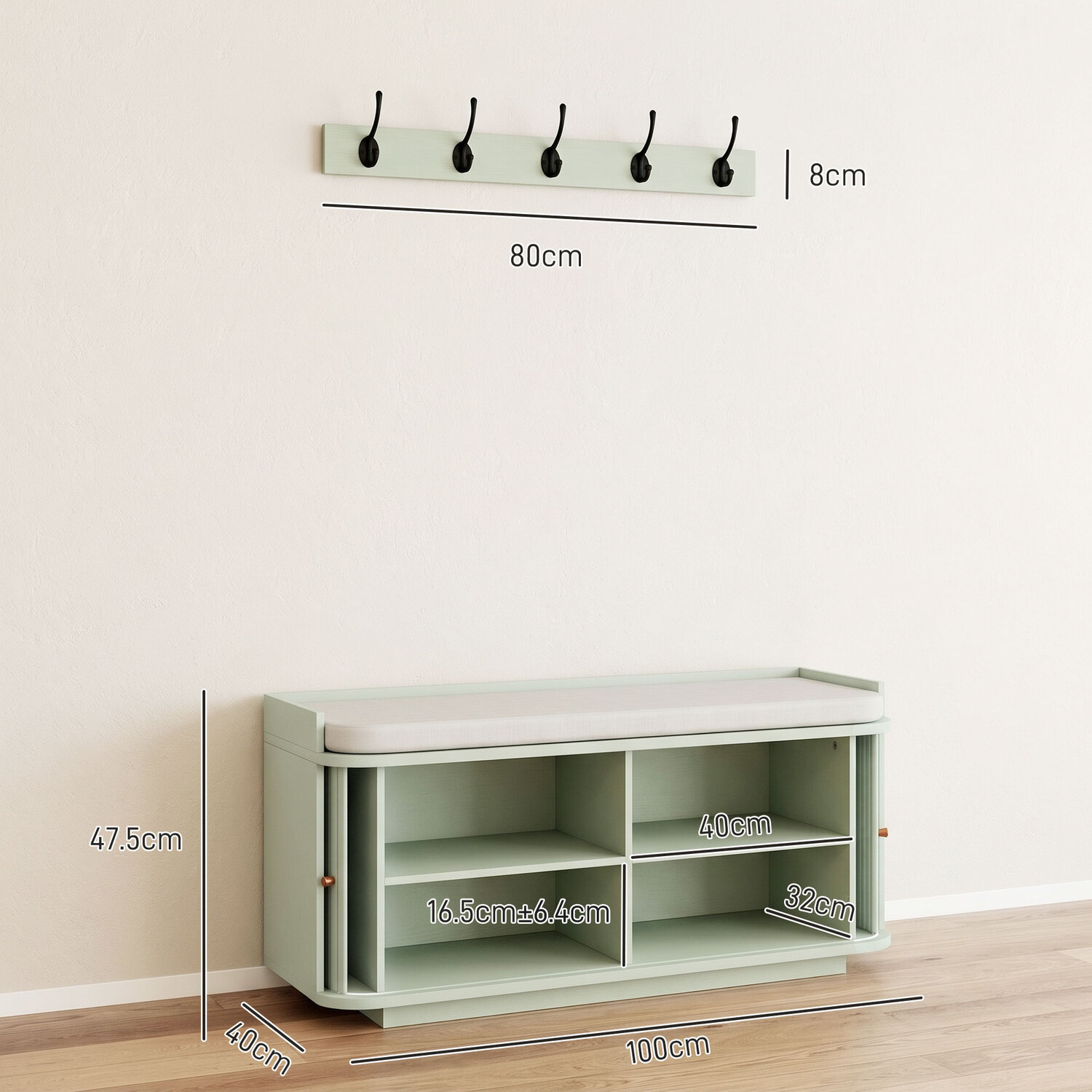 HOMCOM Hallway Furniture Set with Shoe Bench and Coat Rack A