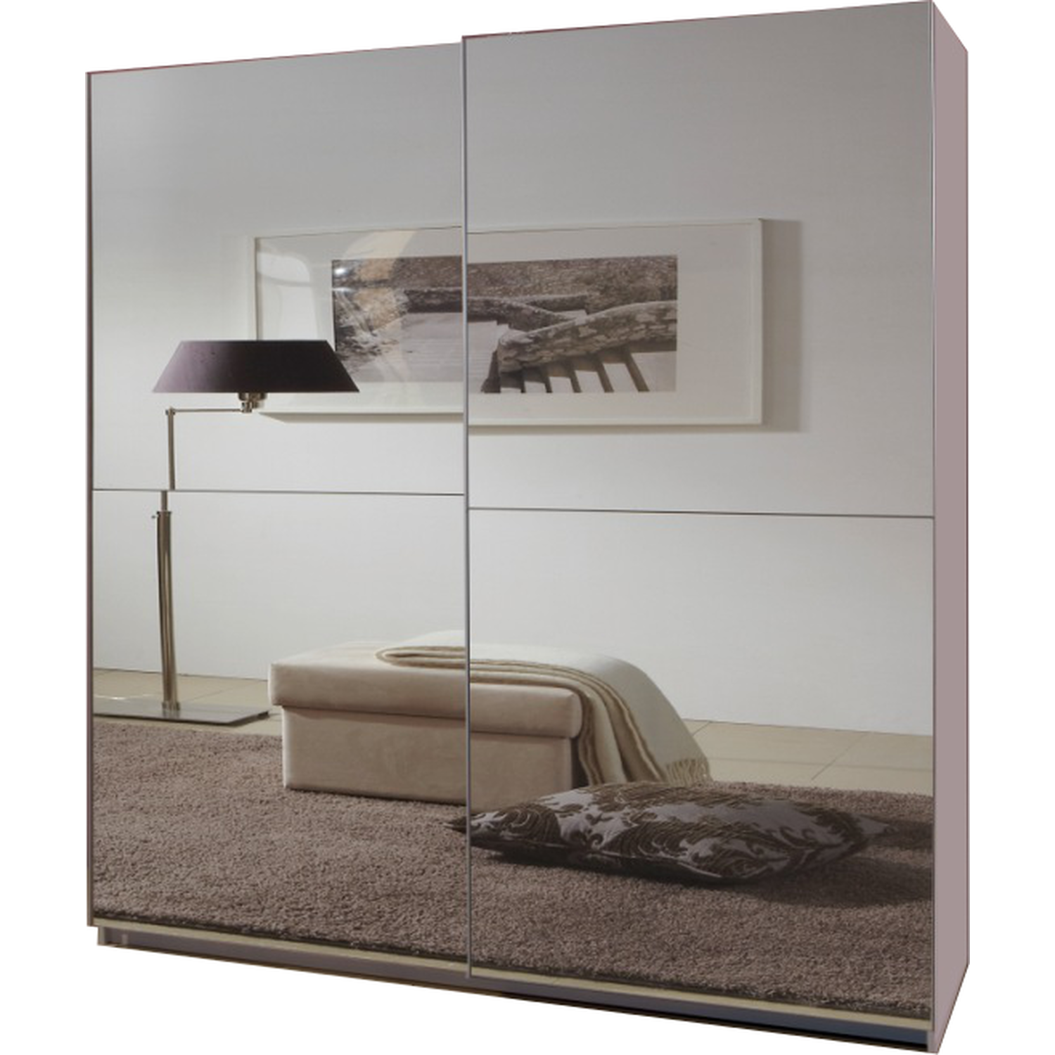 Queen White 180cm Full Mirrored Sliding Wardrobe - White