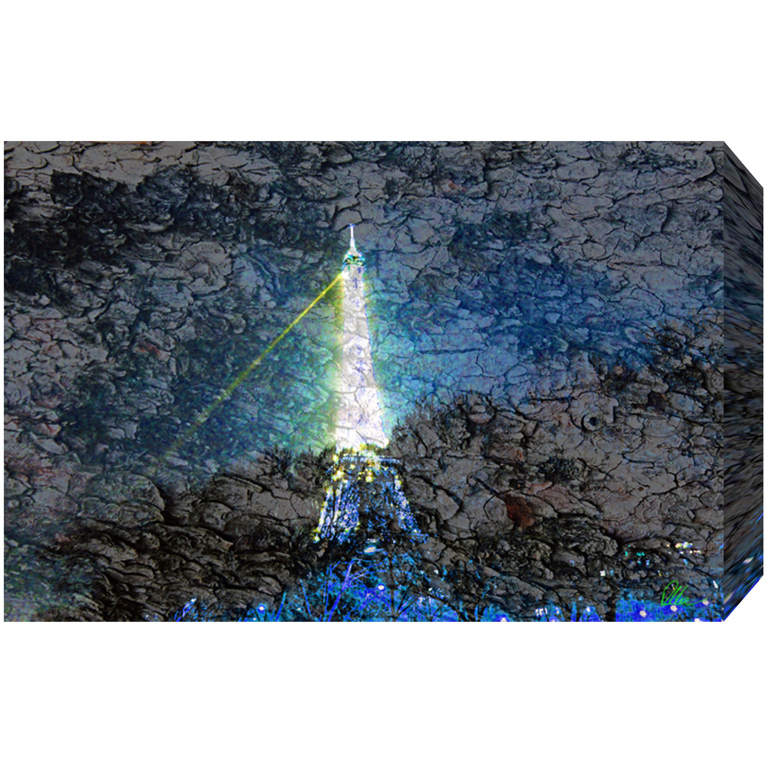 French Eiffel Tower and Bark Graphic Art Wrapped on Canvas - Blue / 112cm