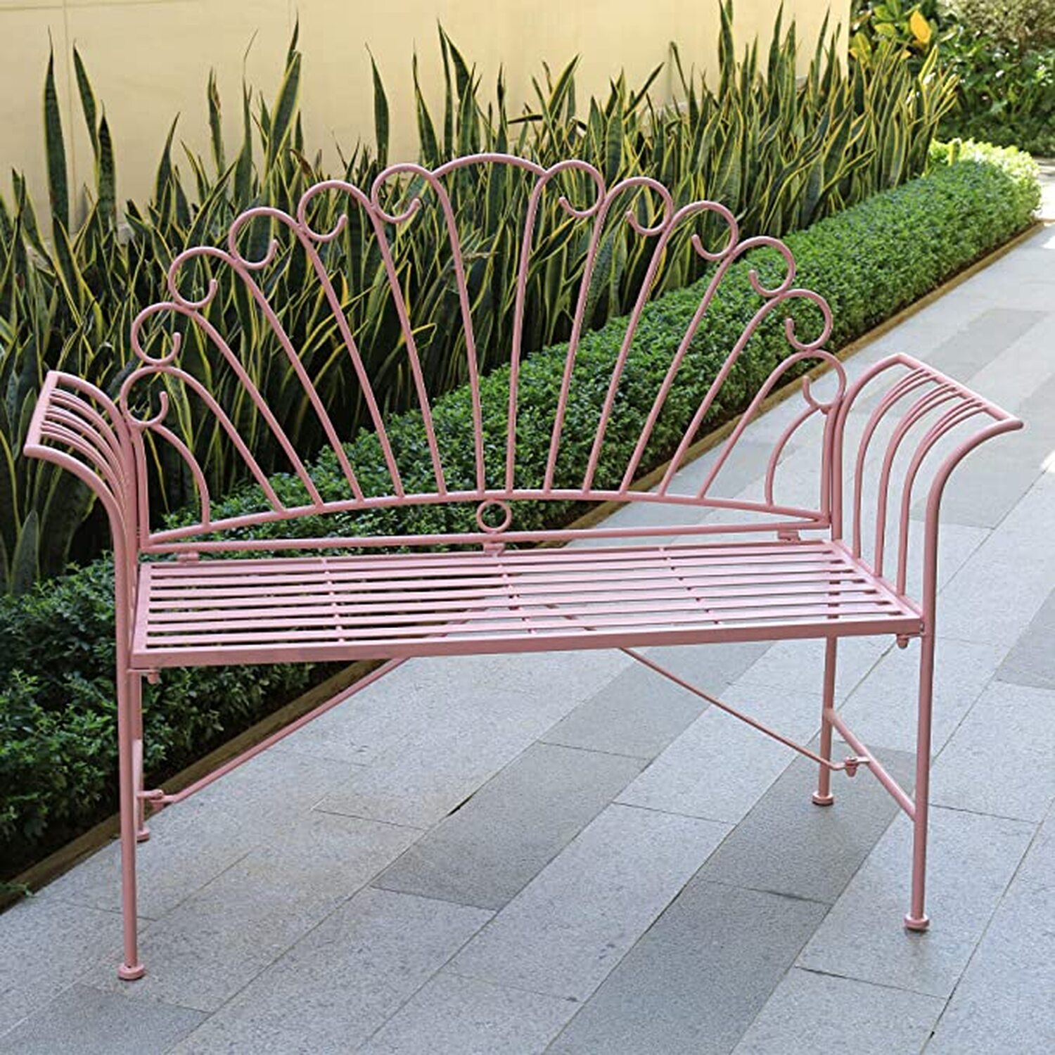 Glamhaus Foldable Shabby Chic Handmade Vintage Palermo Garden Bench - Pink