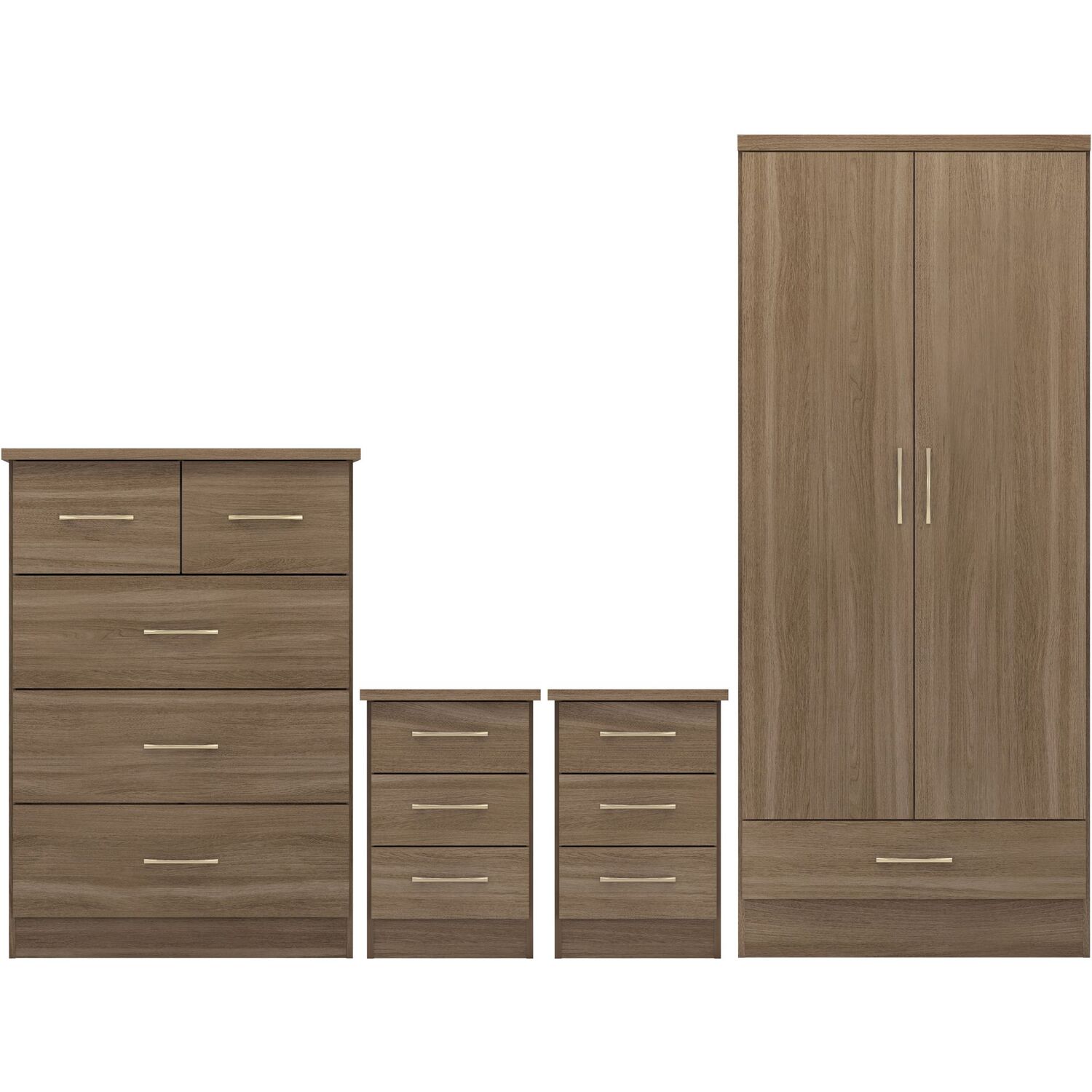 Seconique - Nevada 2 Door 1 Drawer Wardrobe Bedroom Set - Rustic Oak thumbnail