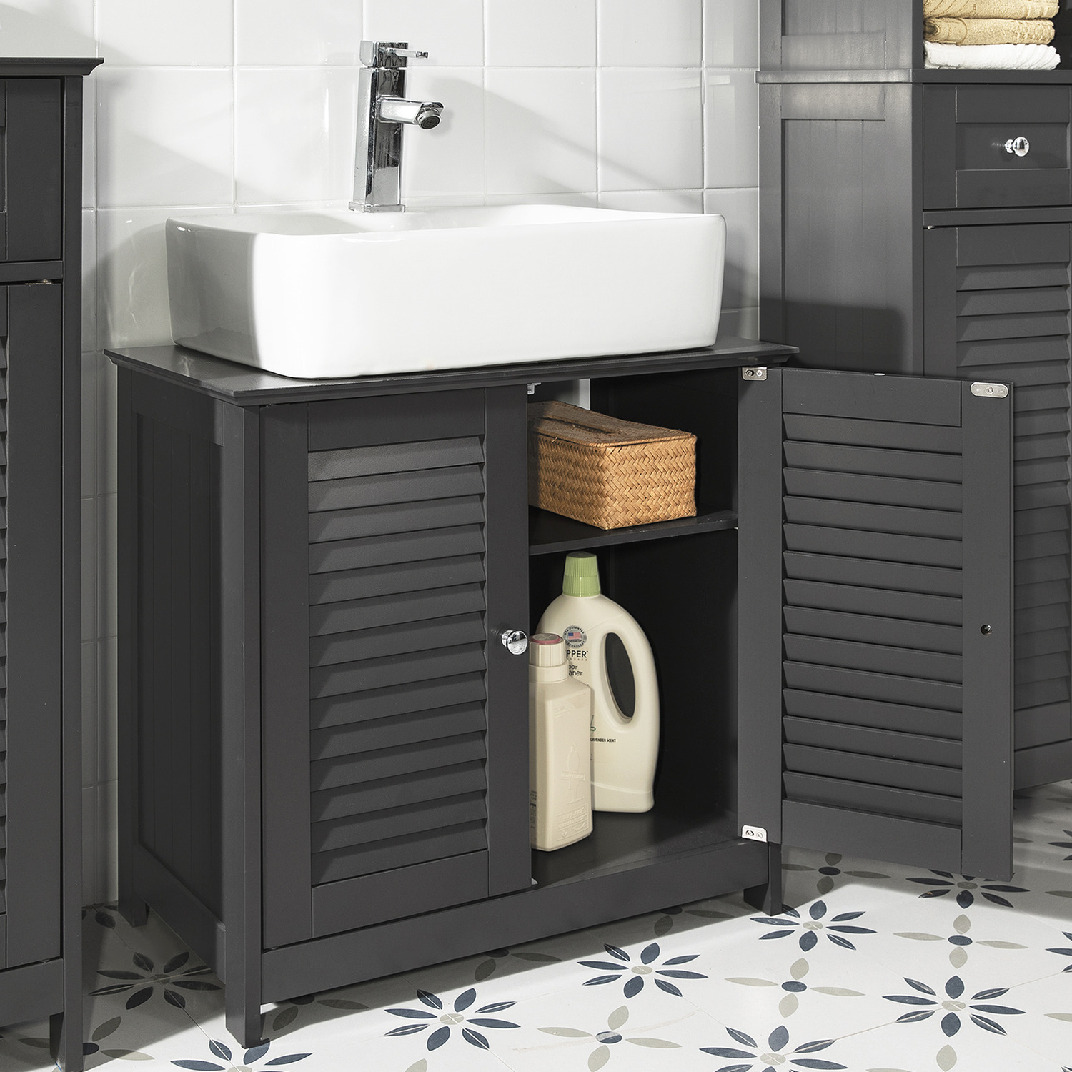 Under Sink Cupboard Bathroom Cabinet - Dark Grey 58cm 1