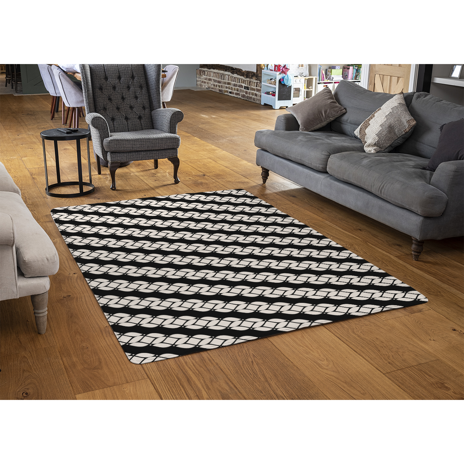 Striped Rope Pattern Rug - Black / 150cm thumbnail
