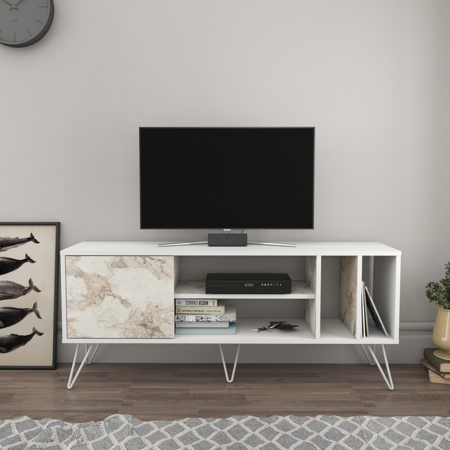 Miranda TV Unit - White Marble Effect