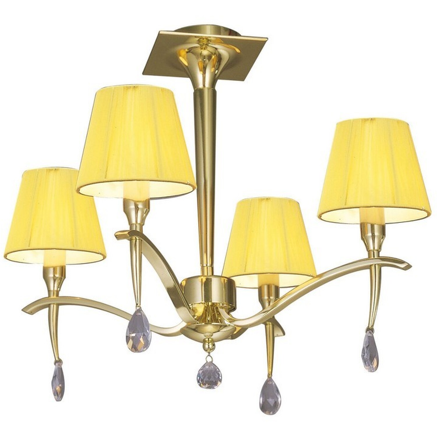 Siena Semi Flush Ceiling E14, Polished Brass, Amber Cream Shades, Crystal - Polished Brass / 55cm