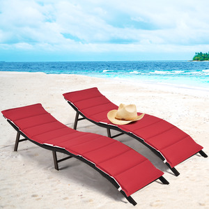 Costway 2PCS Folding Chaise Lounge-Red