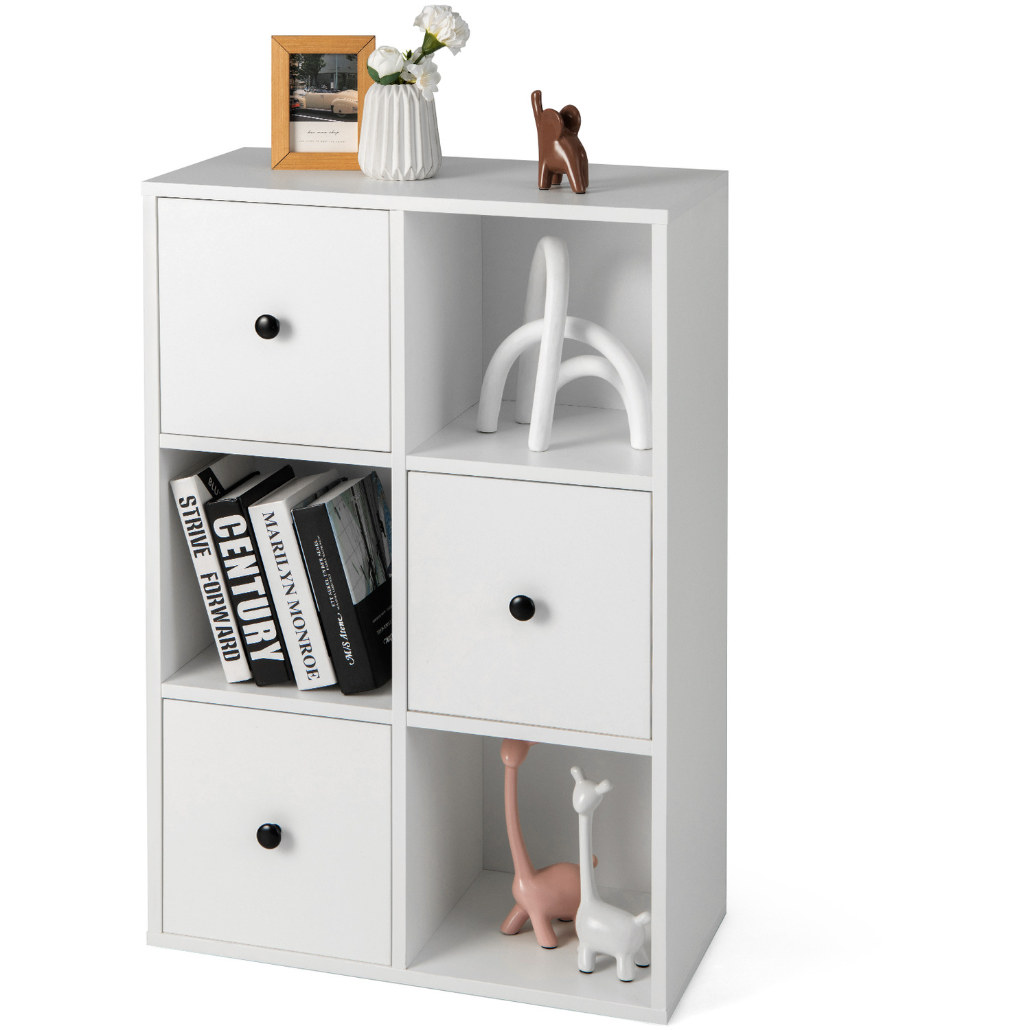 Costway Floor Standing Bookcase Cabinet-White - White thumbnail