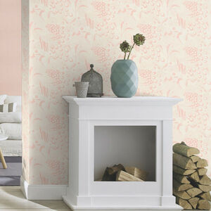 Pink White Floral Pattern Club Botanique Plume Rose Birds Wallpaper