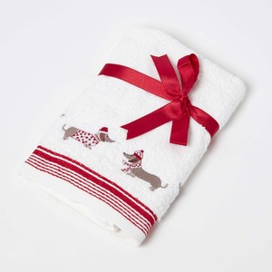 Homescapes Dachshund Embroidered Cotton Christmas Hand Towel