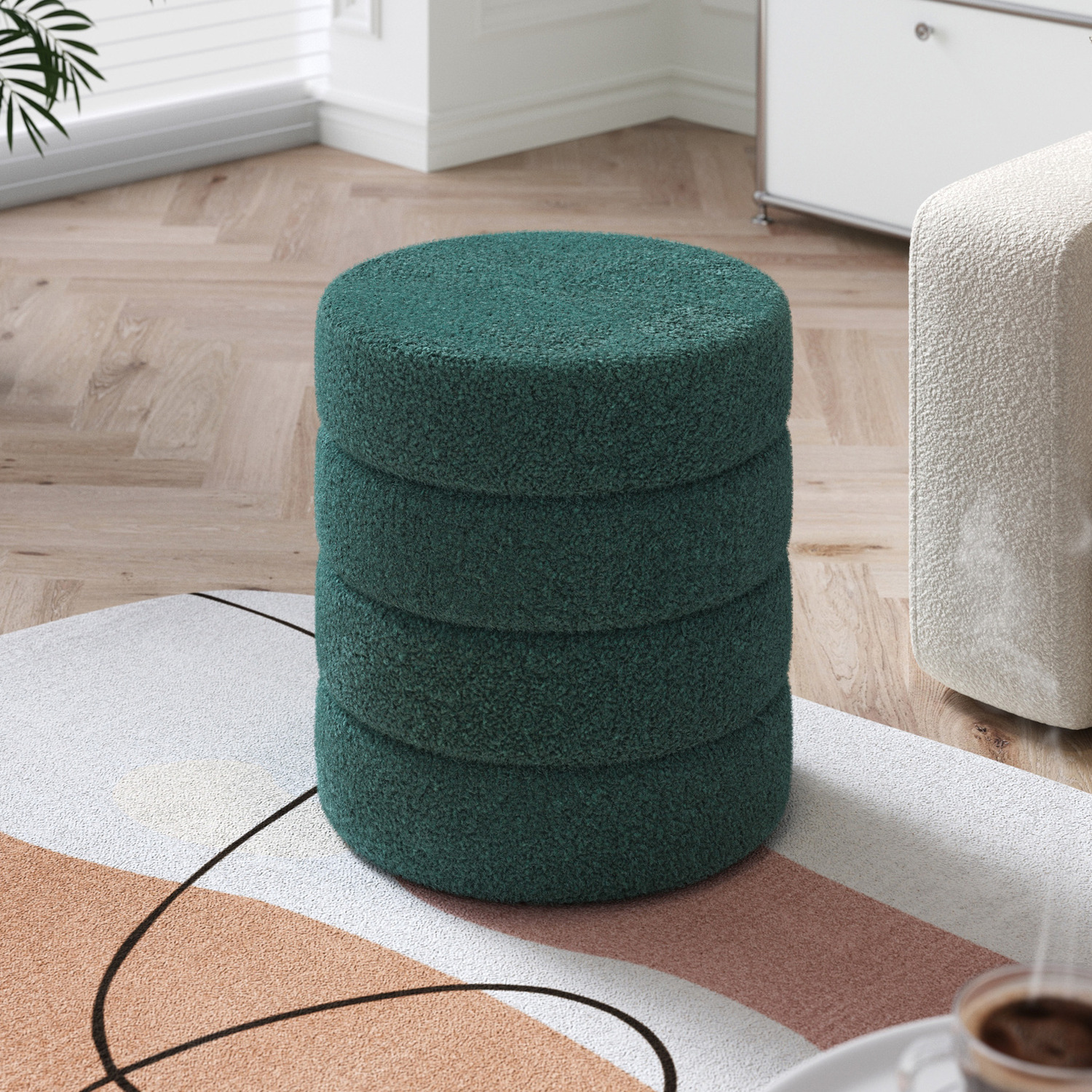 Round Upholstered Footstool Dressing Table Chairs - Green
