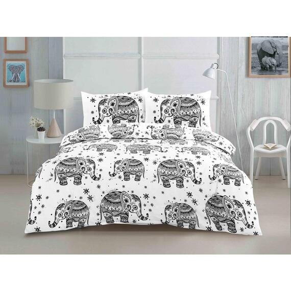 Elephant Duvet Cover Set Black White Bedding