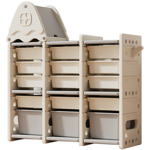 5 Tier Plastic Toy Storage Organizer with 15 Pull-Out Bins and Roof Top