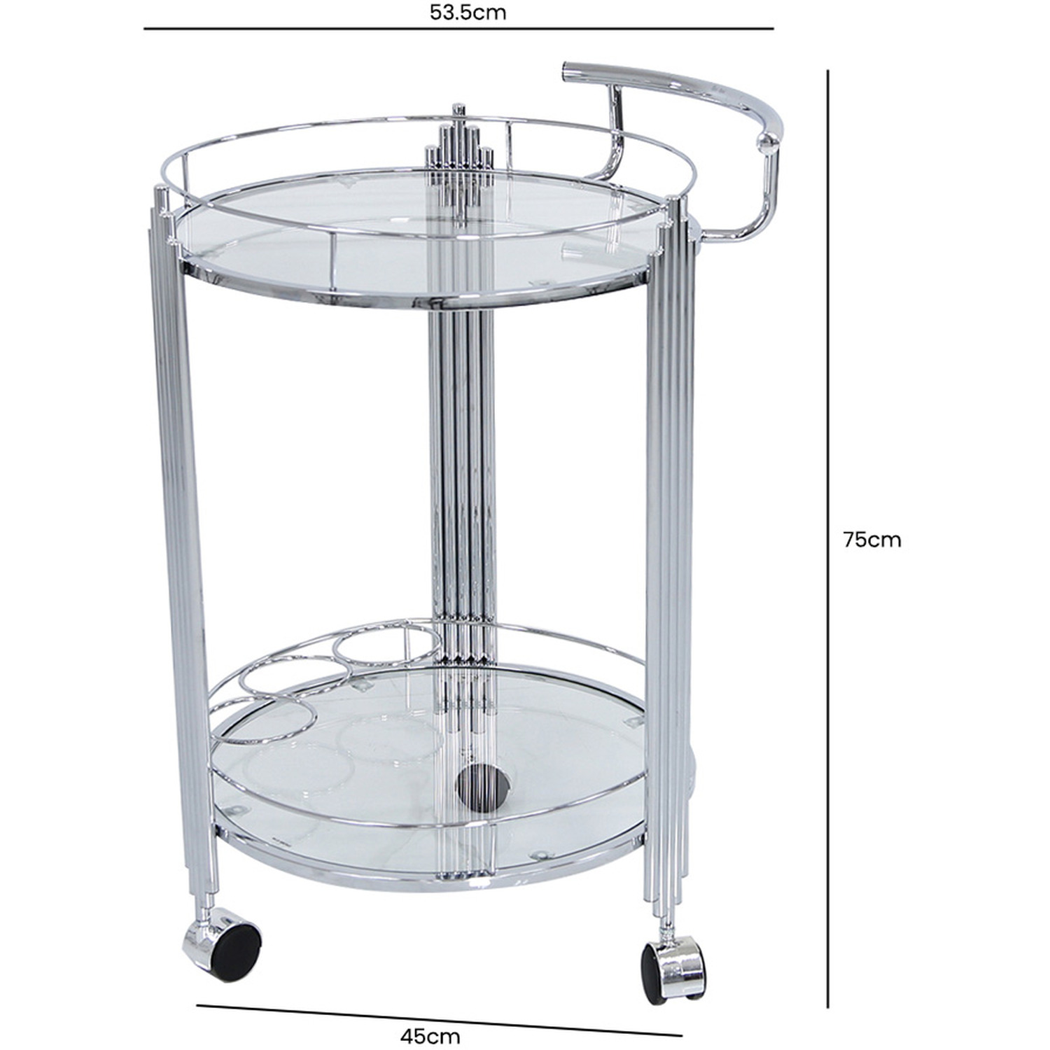 2 Tier Glass Serving Drinks Trolley Bar Cart - Silver