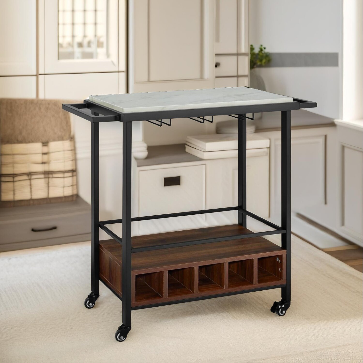 Rolling Kitchen Trolley With Wheels - Rustic Brown