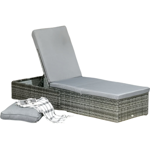 Rattan Sun Lounger For Garden Reclining Deck Bed With Cushion
