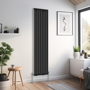 Oval Single Panel Vertical Radiator Black 1800mm Tall