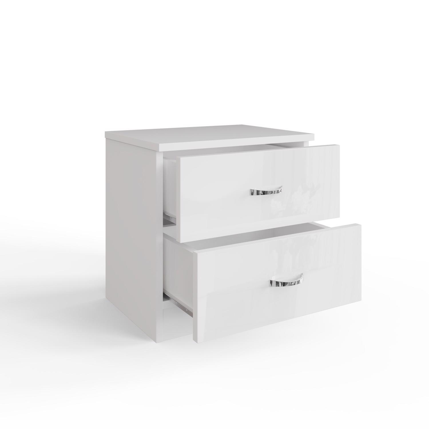 2 Drawer High Gloss Bedside Chest Table - White