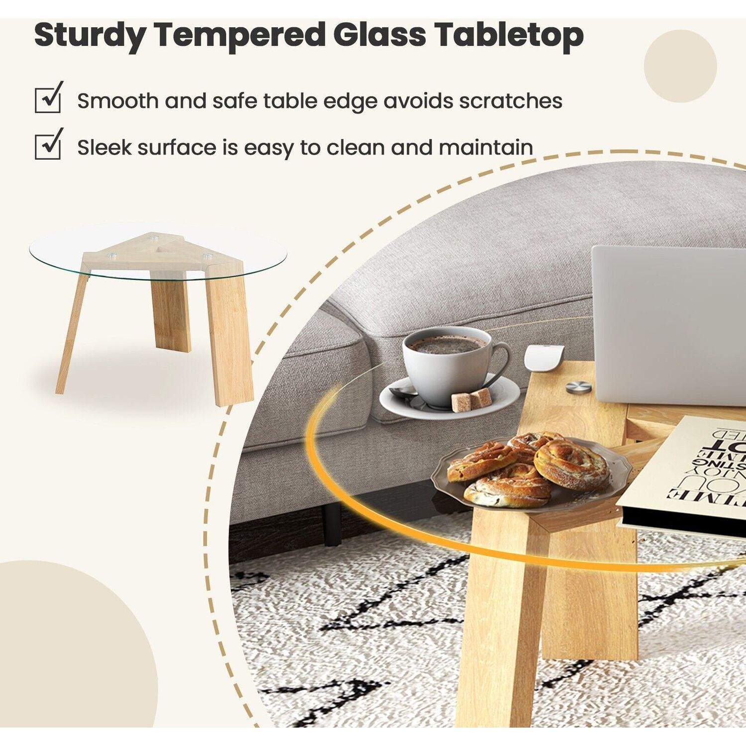 Coffee Table Tempered Glass Cocktail Center Table - Brown