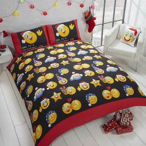Christmas Icons Emoticons Polycotton Duvet Set With Pillowcase
