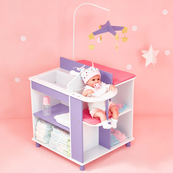 Kids Wooden Baby Doll Changing Station with Storage, White