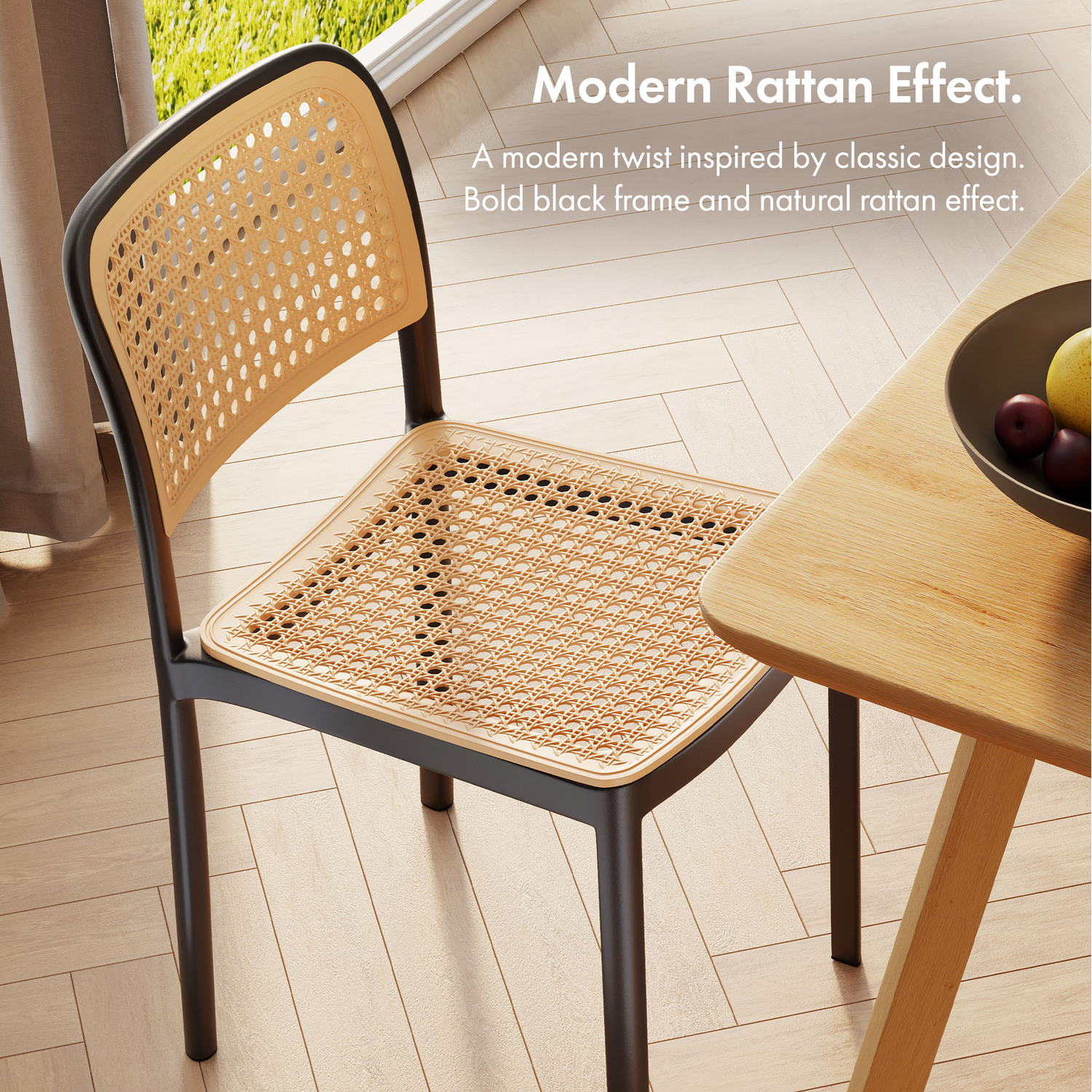 Dining Table Set With Rectangular Table And 4 Dining Chairs - Natural Black