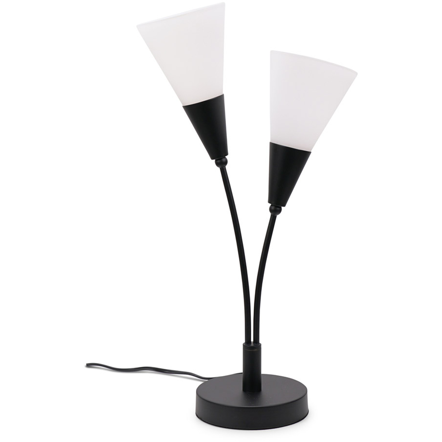 Kristina Frosted White Shade 2 Way Metal Uplighter Table Lamp with LED Bulbs - Black
