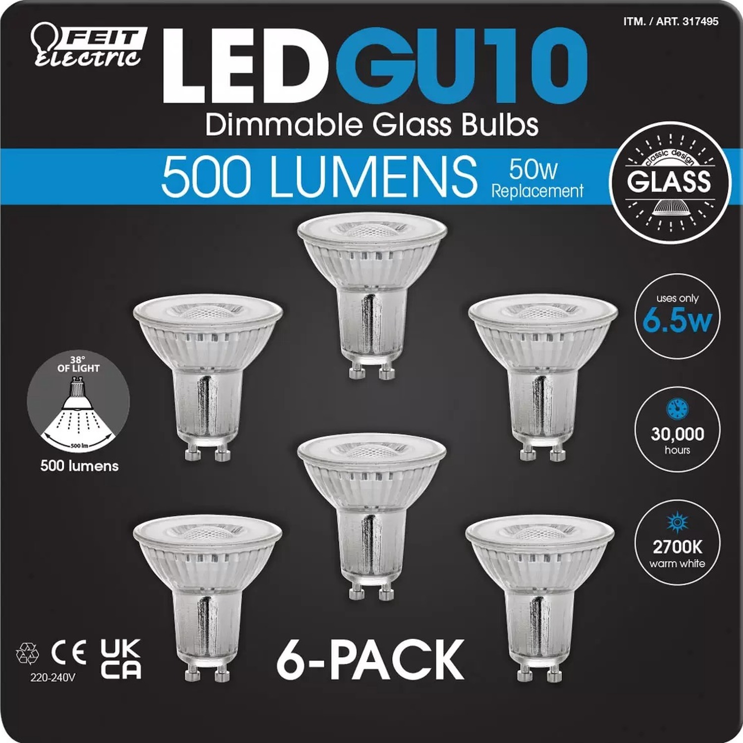 Image of Pack 6 LED GU10 Dimmable Glass&hellip;