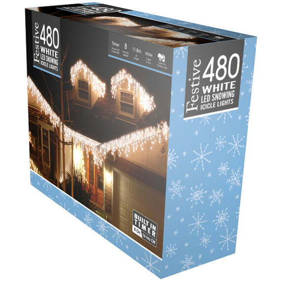 Snowing Icicle Christmas Lights White