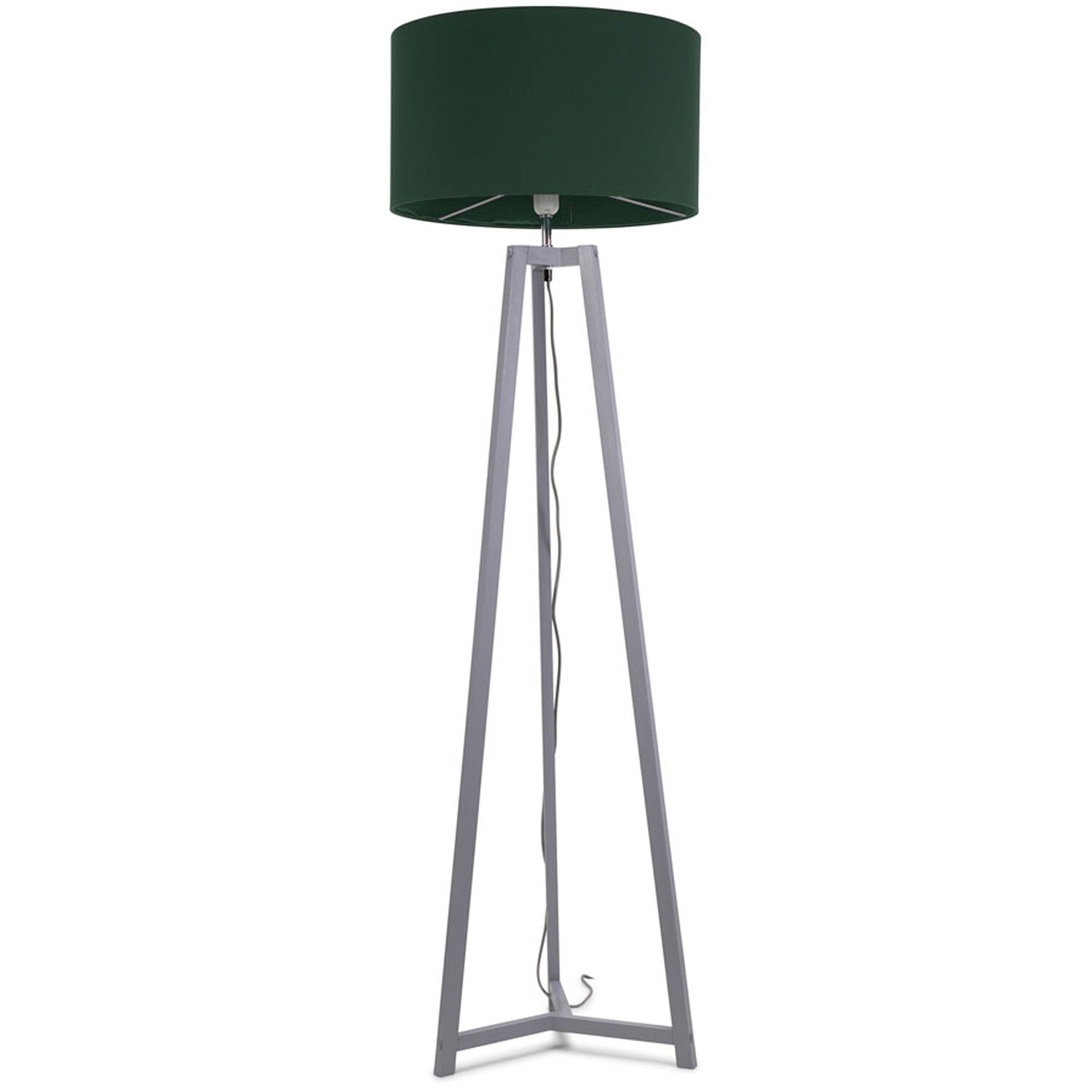 Lottie Grey Wood Floor Lamp Drum Shade and LED Bulb - Forest Green