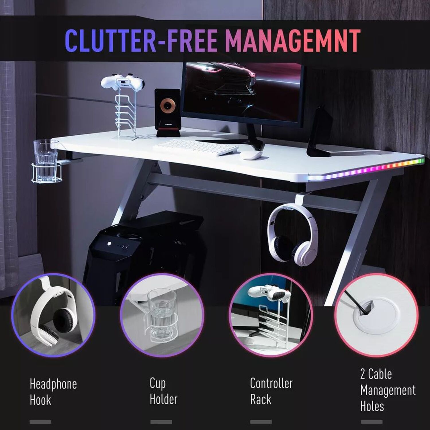 Modern Gaming Computer Desk - White