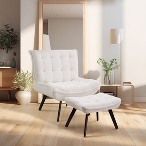 Teddy Fleece Upholstery Accent Chair with Footstool Set