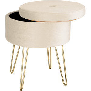 Stool Ava - Round, Padded Velvet Look, With Storage Space